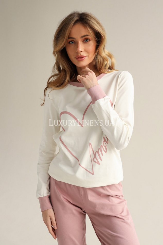Піжама жіноча AMOUR (лонгслів та штани) рожевий L 95%бавовна/5%еластан 240163 фото