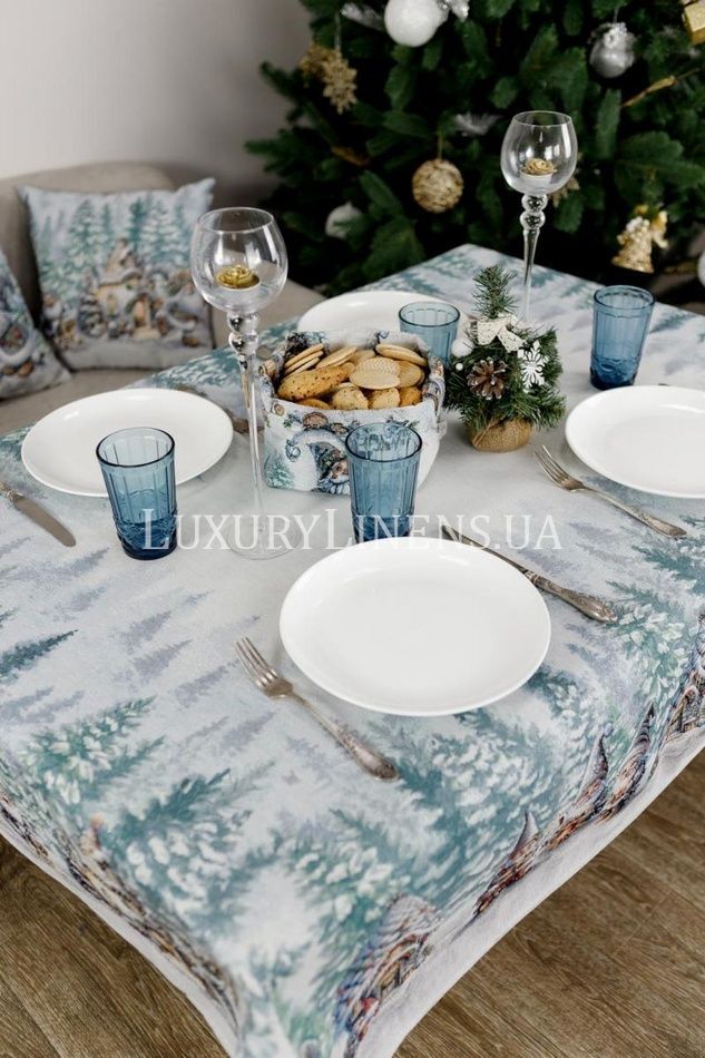 Новорічна гобеленова скатертина Казкові гноми ПРОВАНС, 135х140см 038444 38444 фото