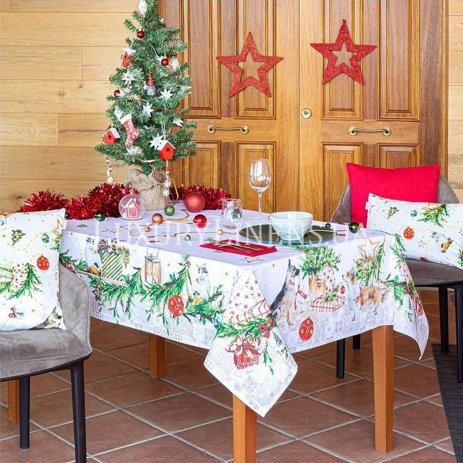 Скатертина NAF NAF Puppies Xmas 150x150 50-UNICO 100% бавовна 82937 фото