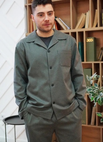 Піжама з сорочкою чоловіча M р46, оливкова дрібна клітинка 617M170 фото