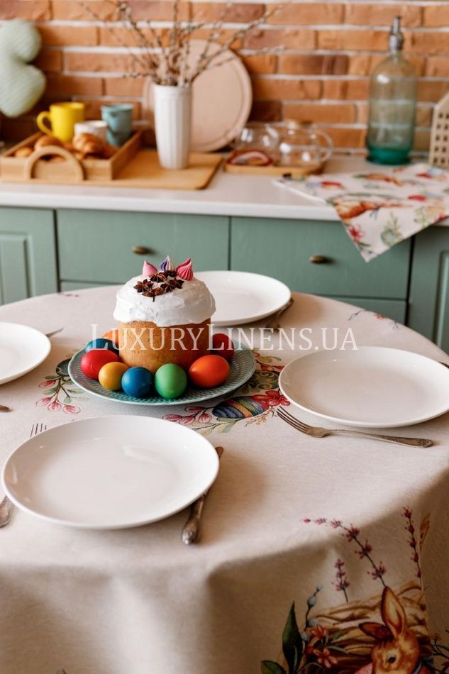 Великодня кругла скатертина на стіл Злагода ПРОВАНС, D180см 034143 34143 фото